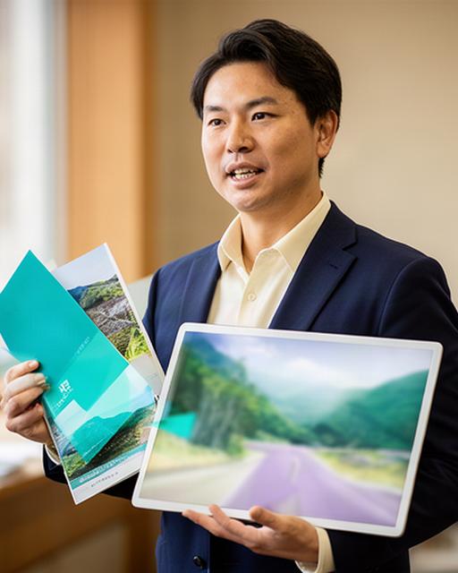 秋田の観光資料を手に地域の発信計画を説明する講師