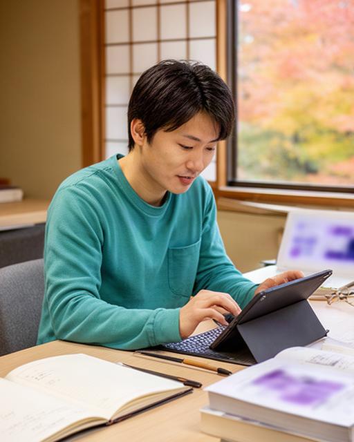 秋田の仕事場で発信内容を確認する元オンライン日本語教師の講師