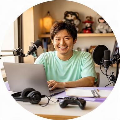 秋田の作業部屋でゲーム実況とアニメレビューの企画を確認する地方在住のYouTube講師